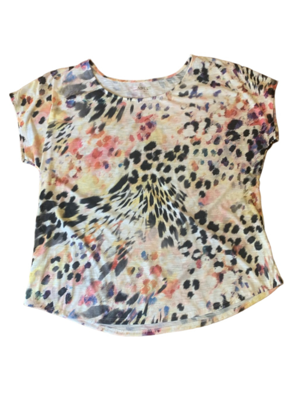 Apt. 9 Top 0X Cream, Black, Red, Yellow watercolor Design